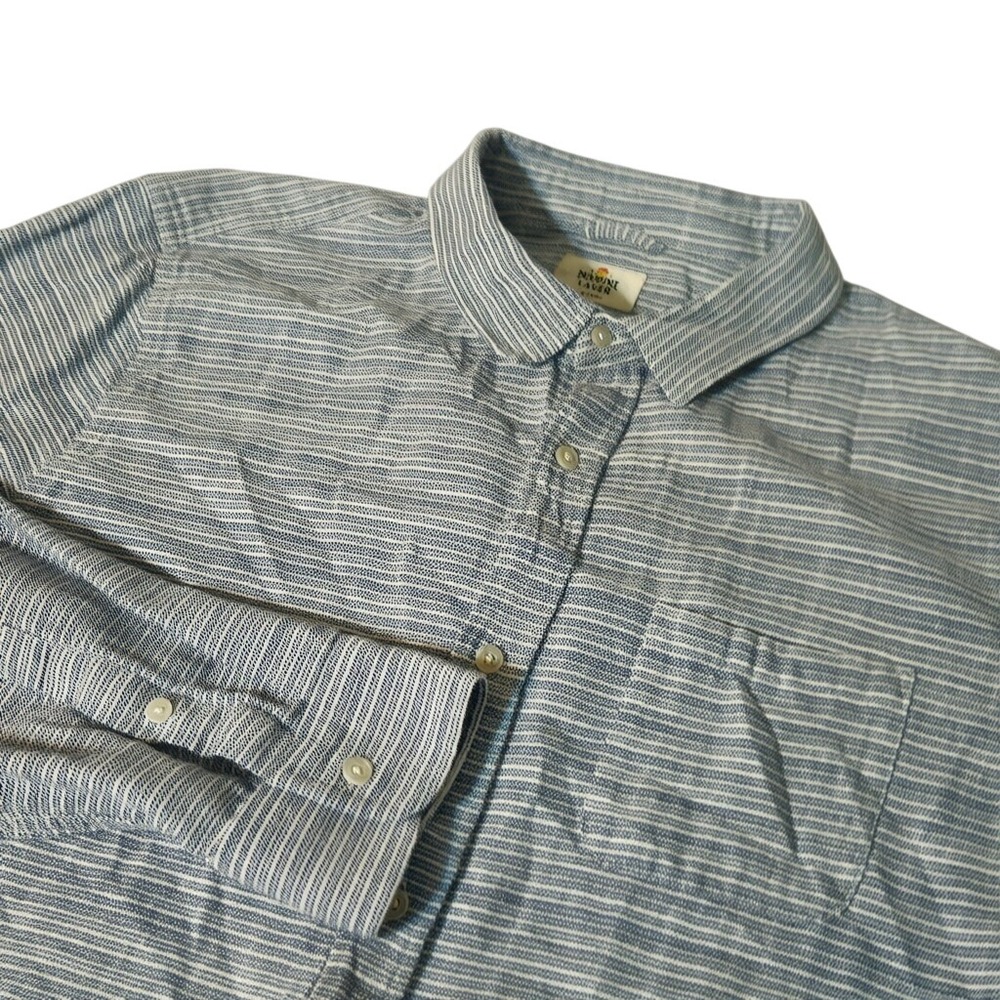 Marine Layer Button Down Shirt Mens XL Gray White Striped Long Sleeve Pocket